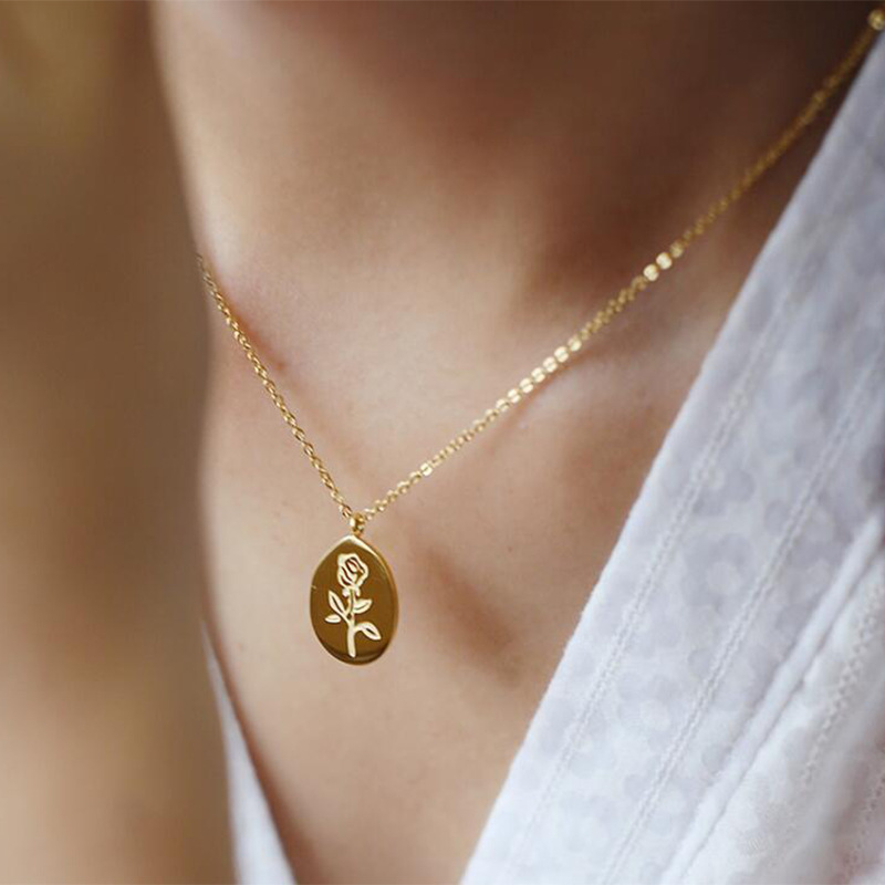 Birth Flower Necklace - Paslanmaz Çelik Kolye Kadın Gül Çiçek